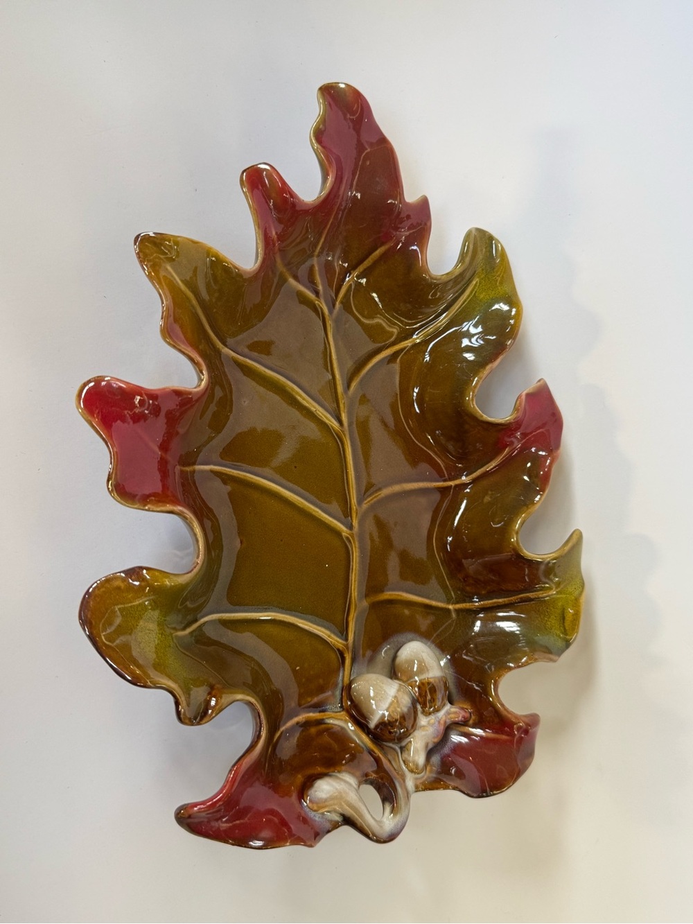 Handcrafted Ceramic Oak Leaf Decorative Dish - Multicolor